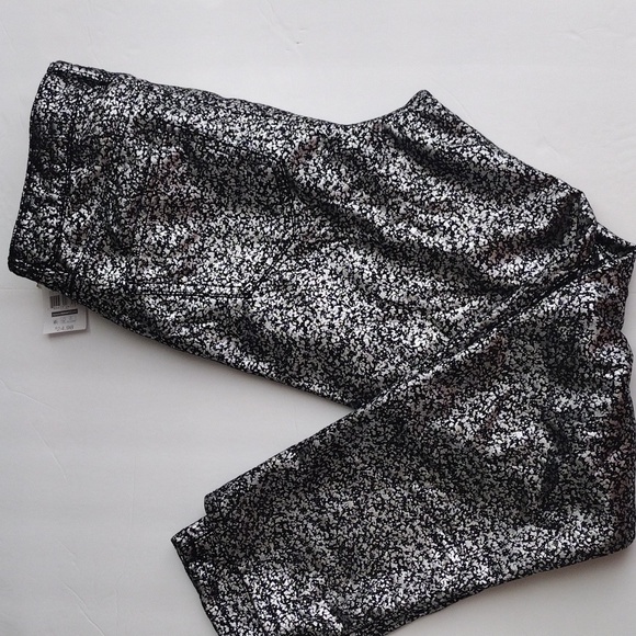 Time and Tru Pants Women's 8 Black Silver Metallic Cargo Mid Rise Stretch - Picture 2 of 7